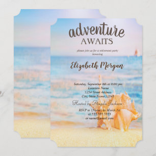 Invitation Fête de retraite Plage adorable, Sable, Coquillage