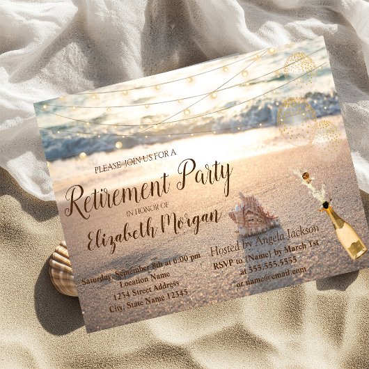 Invitation Fête de retraite Plage, Coquillage, Vin