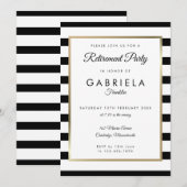 Invitation Fête de retraite rayure noir et blanc or (Devant / Derrière)