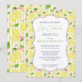 Invitation Fête de retraite rayures citron Coquette (Devant / Derrière)