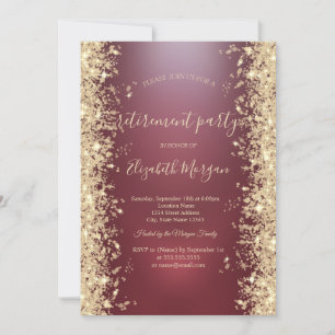 Invitation Fête de retraite rouge diamants scintillants or