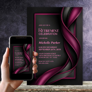 Invitation Fête de retraite rouge mûre et noir moderne
