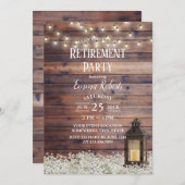 Invitation Fête de retraite Rustic Barn Lantern String (Devant / Derrière)
