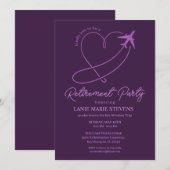 Invitation Fête de retraite simple Cœur Violet uni (Devant / Derrière)