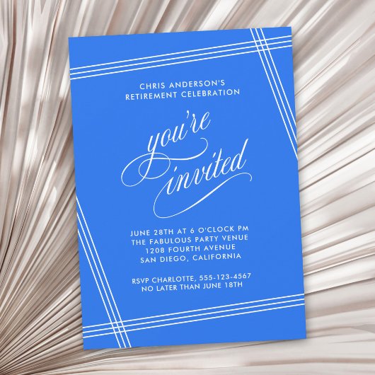 Invitation Fête de Retraite Simple Moderne Bleu Cobalt
