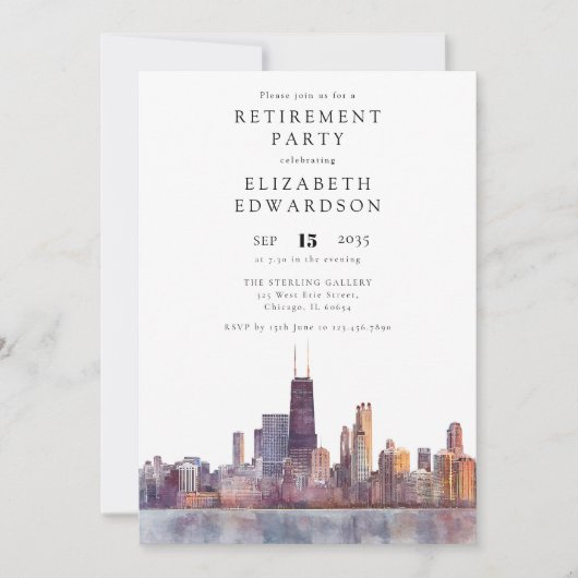 Invitation Fête de retraite sur la skyline de Chicago (Devant)