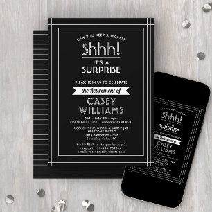 Invitation Fête de retraite surprise Élégant noir et blanc