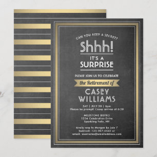 Invitation Fête de retraite surprise élégant tableau noir or