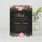 Invitation Fête de retraite surprise Fleurs roses et or noir (Debout devant)