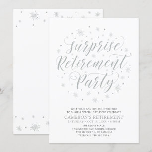 Invitation Fête de retraite surprise moderne Argent et Blan