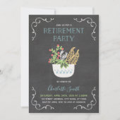 Invitation Fête de retraite - Tableau bleu pot de fleurs (Devant)