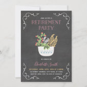 Invitation Fête de retraite tableau noir rose Pot de fleurs (Devant)