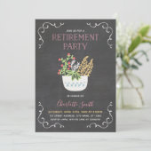 Invitation Fête de retraite tableau noir rose Pot de fleurs (Debout devant)