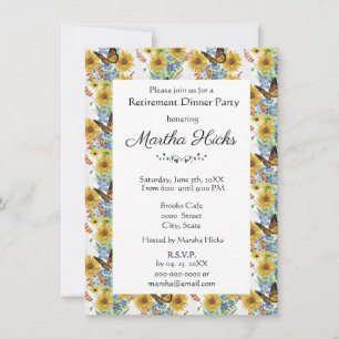 Invitation Fête de retraite Tournesols et Papillons