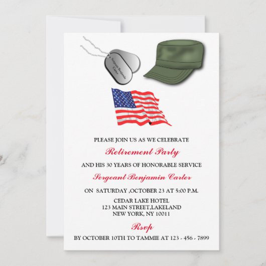 Invitation Fête de retraite unique de l'armée de l'air milita (Devant)