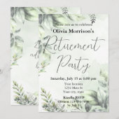 Invitation Fête de retraite vert sauge botanique (Devant / Derrière)
