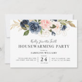 Invitation fête de réveil florale bleu marine et rousse (Devant)