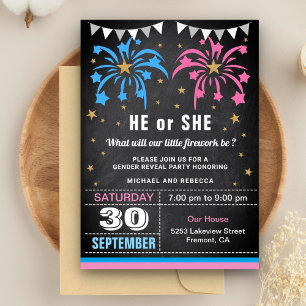 Invitation Fête de révélation de genre avec feux d'artifice