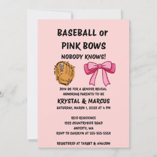 Invitation Fête de révélation de genre Baseball ou Rubans Ros
