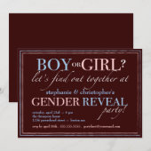 Invitation Fête de révélation de genre pour bébé ou bébé Élég (Devant / Derrière)