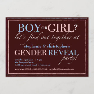Invitation Fête de révélation de genre pour bébé ou bébé Élég