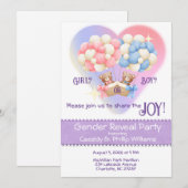 Invitation Fête de révélation de genre Rose & Bears et Ballon (Devant / Derrière)