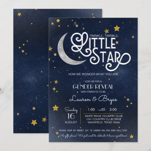 Invitation Fête de révélation de genre Twinkle Little Star (Devant / Derrière)