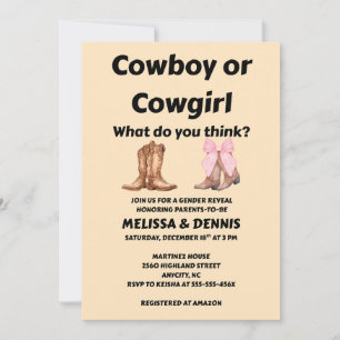 Invitation Fête de Révélation de Sexe Cowboy Cowgirl