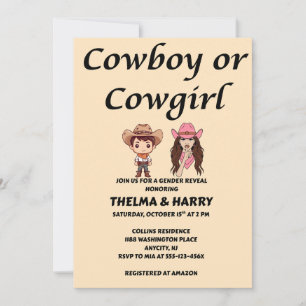 Invitation Fête de Révélation de Sexe Cowboy Cowgirl