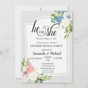 Invitation Fête de Révélation de Sexe Florale Rose Poudré Ble