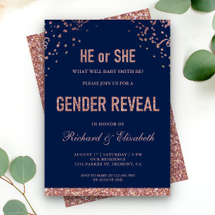 Invitation Fête de Révélation de Sexe Paillettes Bleu Or Rose