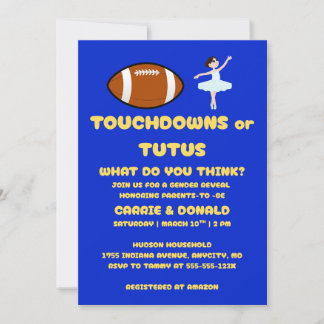 Invitation Fête de révélation de sexe Touchdowns ou Tutus