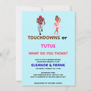 Invitation Fête de révélation de sexe Touchdowns ou Tutus
