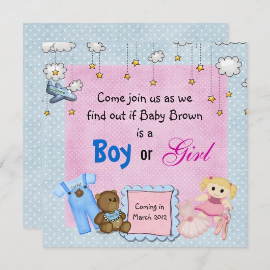 Invitation Fête de révélation du genre du bébé (Devant / Derrière)