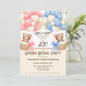 Invitation Fête de révélation du genre Ours à ballons rose et (Debout devant)