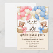 Invitation Fête de révélation du genre Ours à ballons rose et (Devant / Derrière)