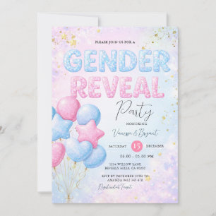 Invitation Fête de révélation du sexe avec ballon pailleté ro