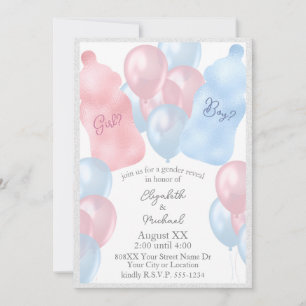 Invitation Fête de Révélation du Sexe avec Biberons et Ballon