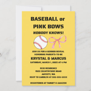Invitation Fête de Révélation du Sexe Baseball ou Rubans Rose