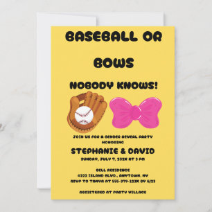 Invitation Fête de Révélation du Sexe Baseball ou Rubans Rose