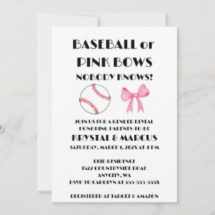 Invitation Fête de Révélation du Sexe Baseball ou Rubans Rose