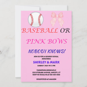 Invitation Fête de Révélation du Sexe Baseball ou Rubans Rose
