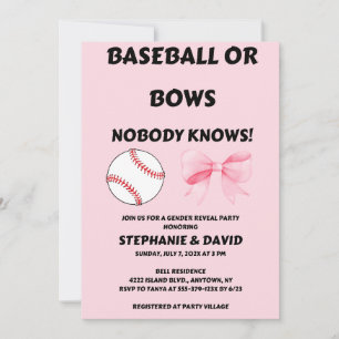 Invitation Fête de Révélation du Sexe Baseball ou Rubans Rose