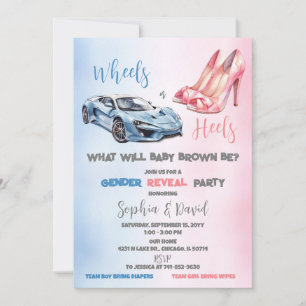 Invitation Fête de révélation du sexe Bébé: Roues ou Talons