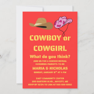 Invitation Fête de Révélation du Sexe Cowboy Cowgirl