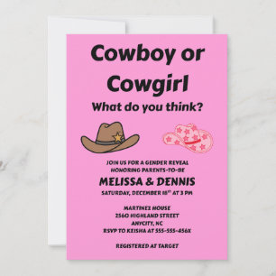 Invitation Fête de Révélation du Sexe Cowboy Cowgirl