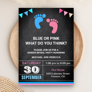 Invitation Fête de révélation du sexe de bébé avec empreintes