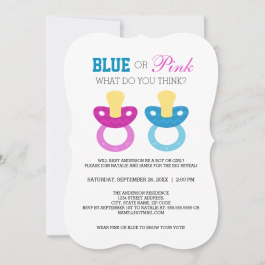 Invitation Fête de révélation du sexe de bébé avec tétine ble (Devant)