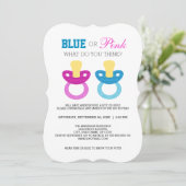 Invitation Fête de révélation du sexe de bébé avec tétine ble (Debout devant)