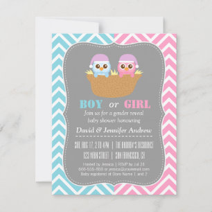 Invitation Fête de révélation du sexe de bébé chouette bleu o